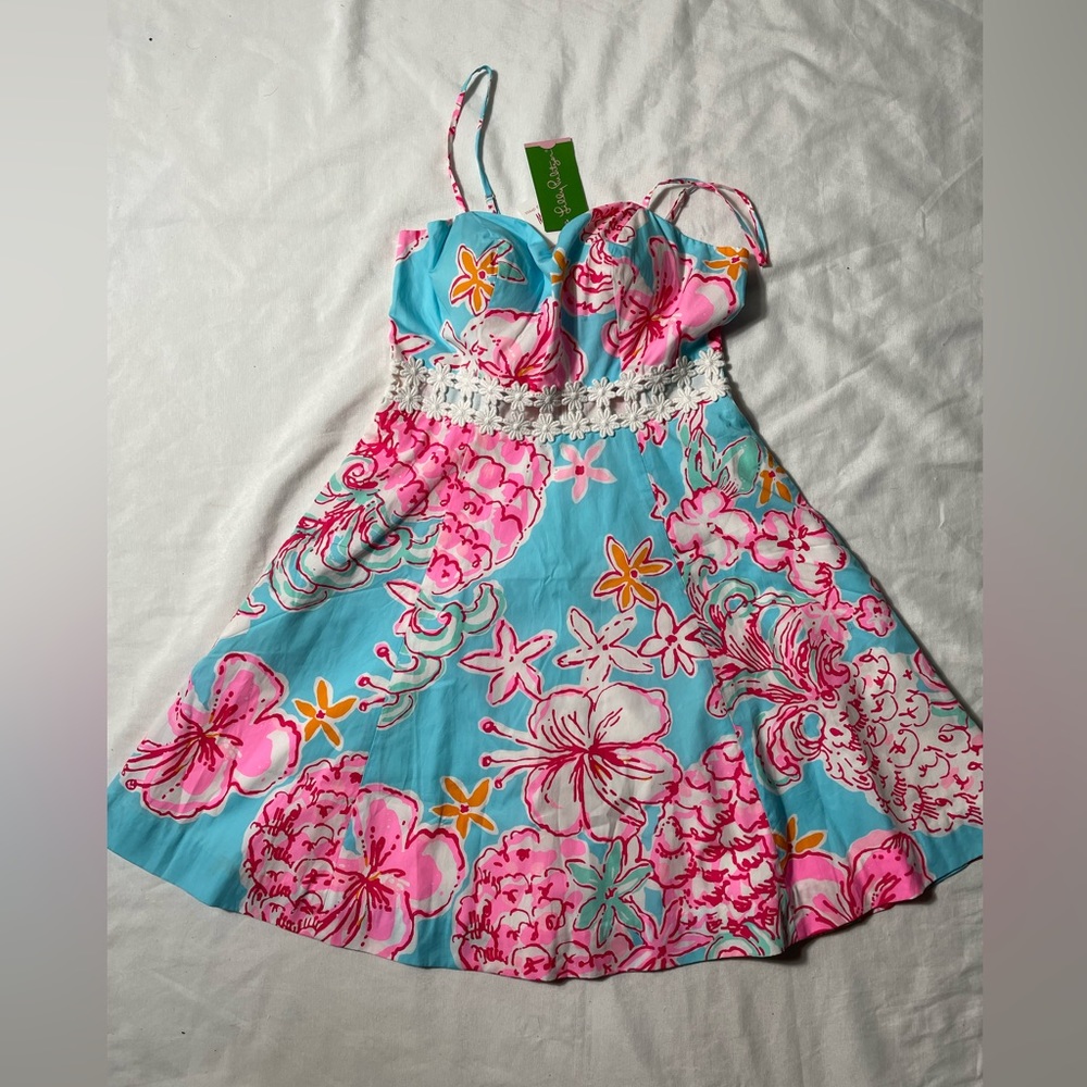 NWT Lilly Pulitzer Lenore mini Dress Blue pink Lolita with sunflow size 0 - Picture 4 of 12
